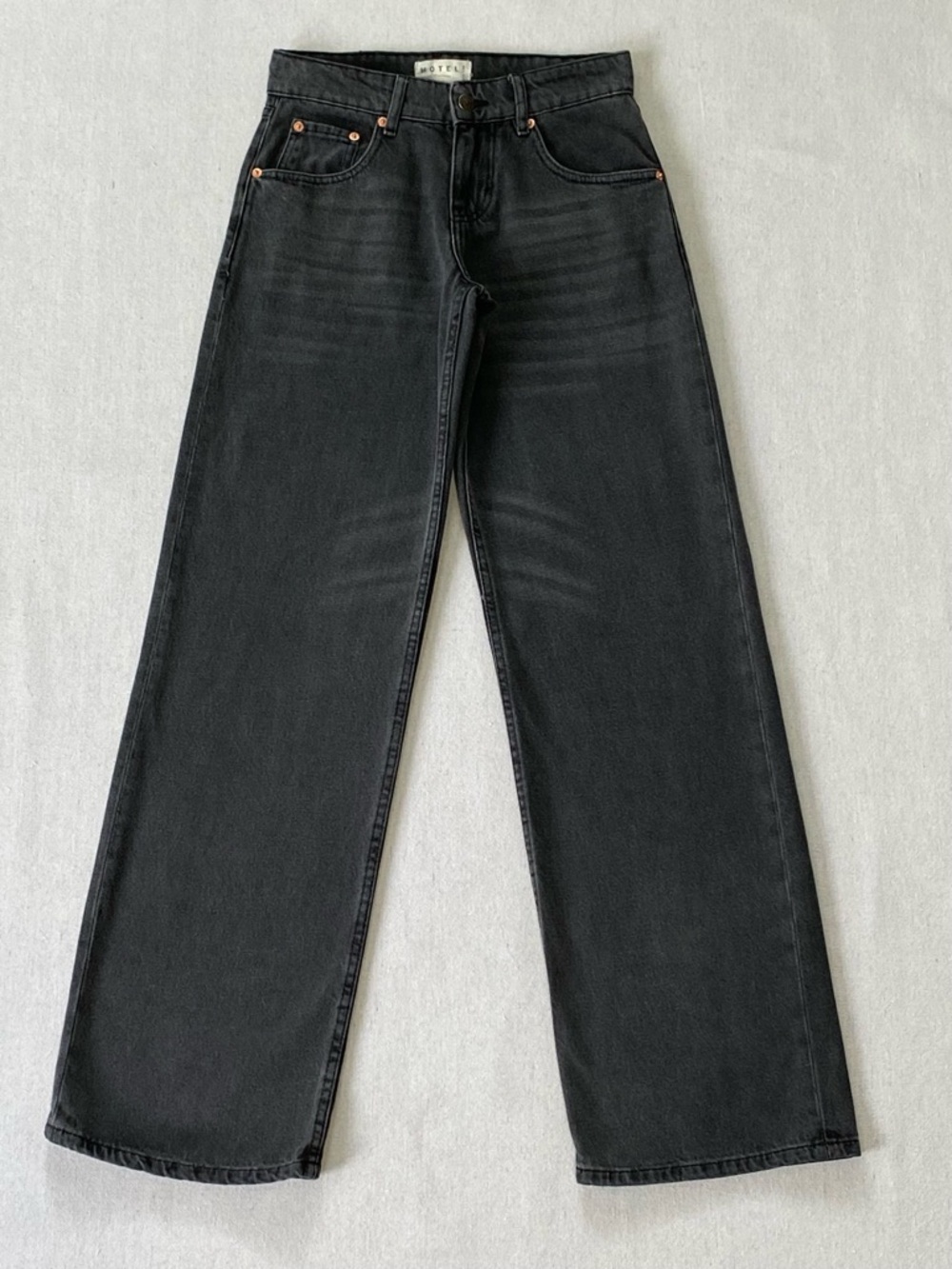 Motel Rocks Low Rise Parallel Jeans In Washed Black Grey - Picture 2 of 14